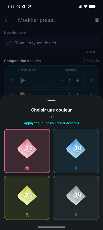 Couleur par dé