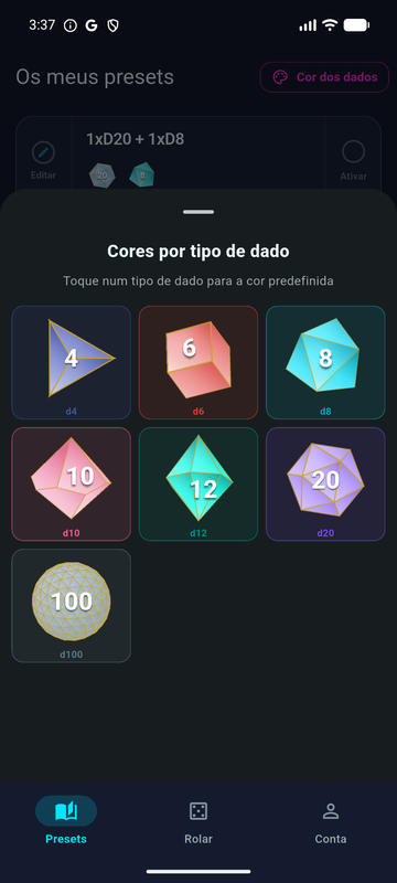 Cores dos dados