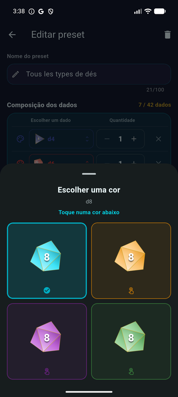 Cor por dado